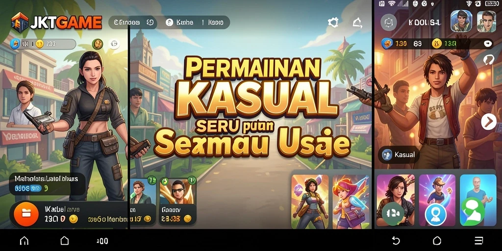 Tampilan antarmuka permainan JKTGAME yang menarik dan berwarna-warni.
