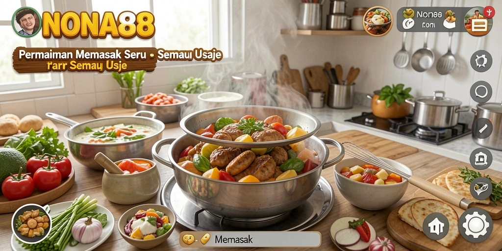 Tampilan antarmuka game Memasak NONA88 yang ceria dan interaktif.