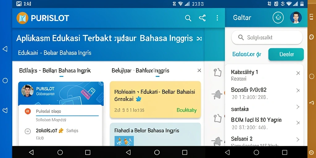 Antarmuka aplikasi PURISLOT untuk Belajar Bahasa Inggris yang interaktif.